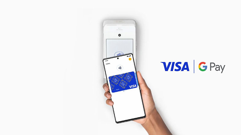 A phone with a Visa card is put on the POS terminal
