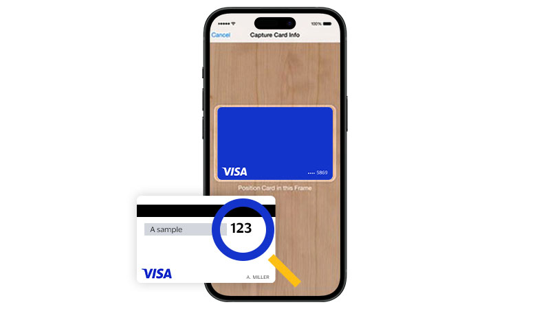 Visa card in iPhone, search for CVV code