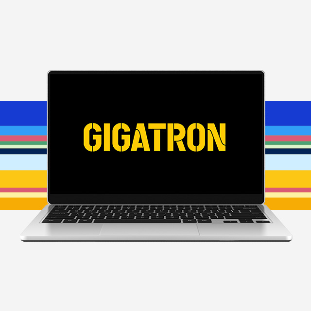 Laptop with an inscription Gigatron on the screen