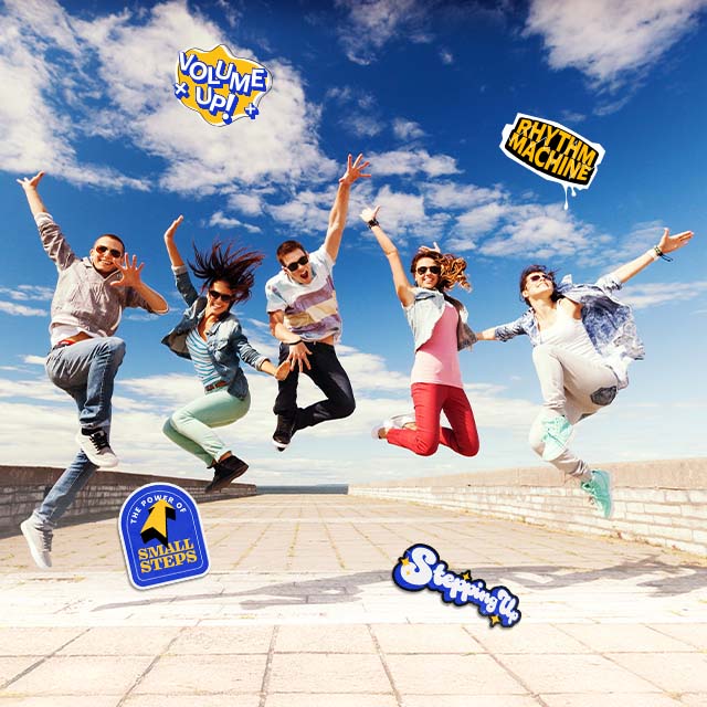 Five people jumping
